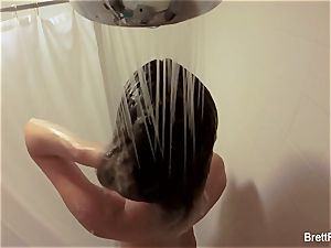 super gorgeous platinum-blonde Brett Rossi takes a ultra-cute shower
